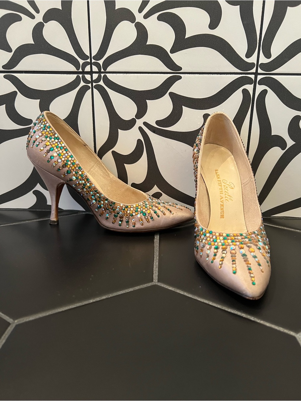 Vintage Saks Fifth Avenue Parcelle jeweled heels